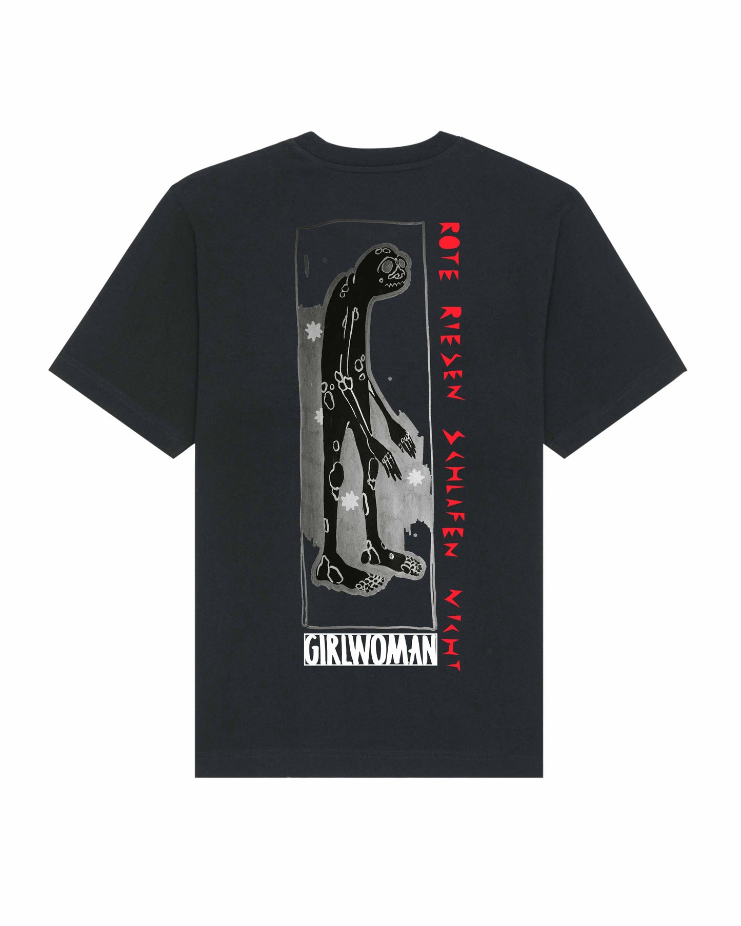 "Rote Riesen schlafen nicht" T-Shirt Girlwoman Merchandise. Oversized Fit. Schwere Stoffqualität 100% Cotton.